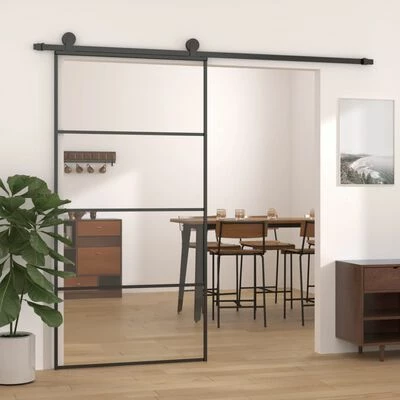 VidaXL Porte coulissante Aluminium et verre ESG 102,5x205 cm Noir 4 VidaXL Porte coulissante Aluminium et verre ESG 102,5x205 cm Noir – Image 2