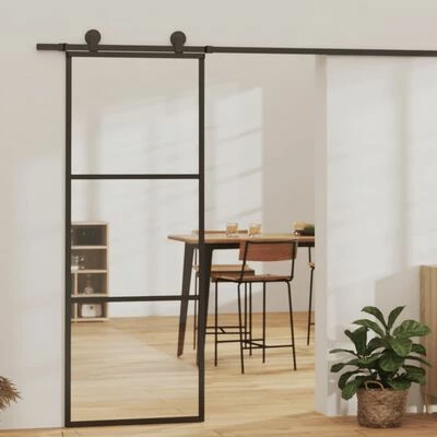 VidaXL Porte coulissante Verre ESG et aluminium 76x205 cm Noir 4 VidaXL Porte coulissante Verre ESG et aluminium 76x205 cm Noir – Image 2