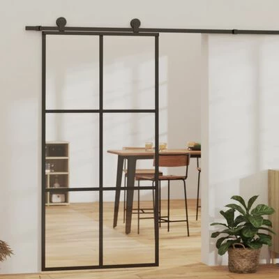 VidaXL Porte coulissante Verre ESG et aluminium 102x205 cm Noir 4 VidaXL Porte coulissante Verre ESG et aluminium 102x205 cm Noir – Image 2
