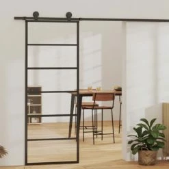 VidaXL Porte coulissante Verre ESG et aluminium 76x205 cm Noir 8 VidaXL Porte coulissante Verre ESG et aluminium 76x205 cm Noir -Matériaux de construction Soldes image 1 151014