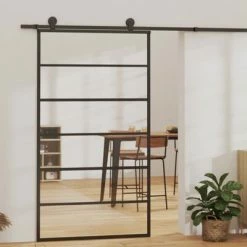 VidaXL Porte coulissante Verre ESG et aluminium 102x205 cm Noir 8 VidaXL Porte coulissante Verre ESG et aluminium 102x205 cm Noir -Matériaux de construction Soldes image 1 151016