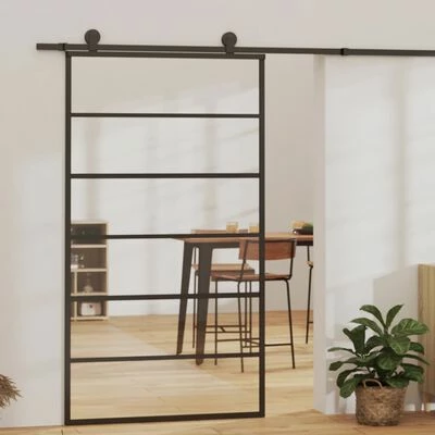 VidaXL Porte coulissante Verre ESG et aluminium 102x205 cm Noir 4 VidaXL Porte coulissante Verre ESG et aluminium 102x205 cm Noir – Image 2