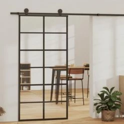 VidaXL Porte coulissante Verre ESG et aluminium 90x205 cm Noir 8 VidaXL Porte coulissante Verre ESG et aluminium 90x205 cm Noir -Matériaux de construction Soldes image 1 151018