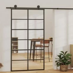 VidaXL Porte coulissante Verre ESG et aluminium 102x205 cm Noir -Matériaux de construction Soldes image 1 151019
