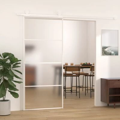 VidaXL Porte coulissante Verre ESG dépoli et aluminium 90x205 cm Blanc 4 VidaXL Porte coulissante Verre ESG dépoli et aluminium 90x205 cm Blanc – Image 2