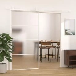 VidaXL Porte coulissante Verre ESG dépoli aluminium 102,5x205 cm Blanc -Matériaux de construction Soldes image 1 151665