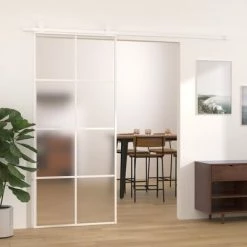 VidaXL Porte coulissante Verre ESG dépoli et aluminium 90x205 cm Blanc 8 VidaXL Porte coulissante Verre ESG dépoli et aluminium 90x205 cm Blanc -Matériaux de construction Soldes image 1 151673