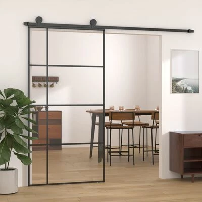 VidaXL Porte coulissante Verre ESG et aluminium 102,5x205 cm Noir 4 VidaXL Porte coulissante Verre ESG et aluminium 102,5x205 cm Noir – Image 2
