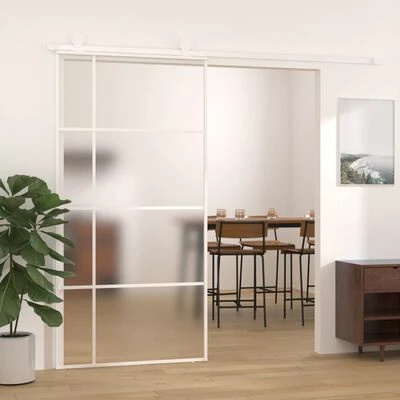 VidaXL Porte coulissante Verre ESG dépoli aluminium 102,5x205 cm Blanc 4 VidaXL Porte coulissante Verre ESG dépoli aluminium 102,5x205 cm Blanc – Image 2