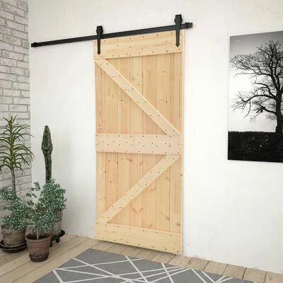 VidaXL Porte coulissante avec kit de quincaillerie 90x210cm Pin massif 4 VidaXL Porte coulissante avec kit de quincaillerie 90x210cm Pin massif – Image 2