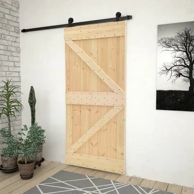 VidaXL Porte coulissante avec kit de quincaillerie 90x210cm Pin massif 4 VidaXL Porte coulissante avec kit de quincaillerie 90x210cm Pin massif – Image 2