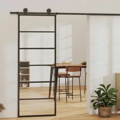 VidaXL Porte coulissante et quincaillerie Verre ESG/Aluminium 76x205cm 4 VidaXL Porte coulissante et quincaillerie Verre ESG/Aluminium 76x205cm – Image 2