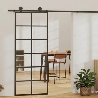 VidaXL Porte coulissante et quincaillerie Verre ESG/Aluminium 76x205cm 4 VidaXL Porte coulissante et quincaillerie Verre ESG/Aluminium 76x205cm – Image 2