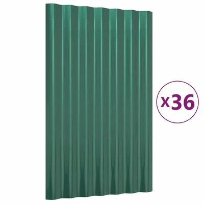 VidaXL Panneaux de toit 36 pcs Acier enduit de poudre Vert 60x36 cm 3 VidaXL Panneaux de toit 36 pcs Acier enduit de poudre Vert 60x36 cm