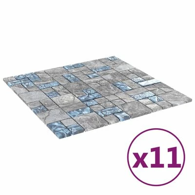 VidaXL Carreaux mosaïque 11 pcs Gris et bleu 30x30 cm Verre 3 VidaXL Carreaux mosaïque 11 pcs Gris et bleu 30x30 cm Verre