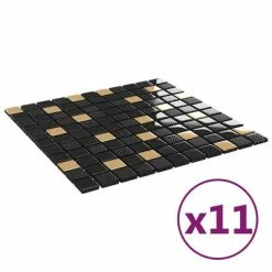 VidaXL Carreaux mosaïque 11 pcs Noir et doré 30x30 cm Verre