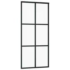 VidaXL Porte coulissante Verre ESG et aluminium 90x205 cm Noir -Matériaux de construction Soldes image 3 151012