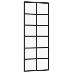 VidaXL Porte coulissante Verre ESG et aluminium 76x205 cm Noir -Matériaux de construction Soldes image 3 151017