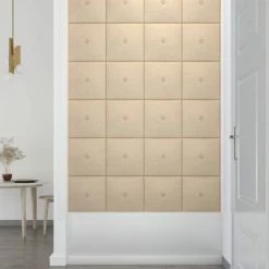 VidaXL Panneaux muraux 12 pcs Crème 30x30 cm Tissu 1,08 m² -Matériaux de construction Soldes image 4 343956