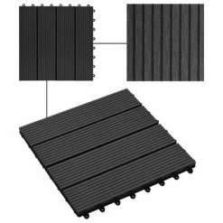 VidaXL Carreau de terrasse 11 pcs WPC 30 x 30 cm 1 m² Noir -Matériaux de construction Soldes image 4 45023