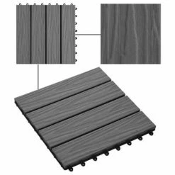 VidaXL Carreau de terrasse en relief 11 pcs WPC 30 x 30 cm 1 m² Gris -Matériaux de construction Soldes image 4 45035
