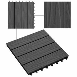 VidaXL Carreau de terrasse en relief 11 pcs WPC 30 x 30 cm 1 m² Noir -Matériaux de construction Soldes image 4 45036