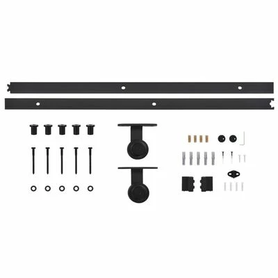 VidaXL Kit de fixation pour porte coulissante 183 cm Acier Noir 7 VidaXL Kit de fixation pour porte coulissante 183 cm Acier Noir – Image 5