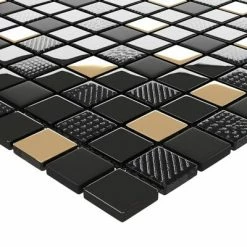 VidaXL Carreaux mosaïque 11 pcs Noir et doré 30x30 cm Verre -Matériaux de construction Soldes image 5 327313
