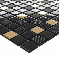 VidaXL Carreaux mosaïque 22 pcs Noir et doré 30x30 cm Verre -Matériaux de construction Soldes image 5 327314