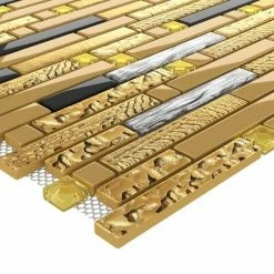 VidaXL Carreaux mosaïque 11 pcs Noir et doré 30x30 cm Verre -Matériaux de construction Soldes image 5 327317